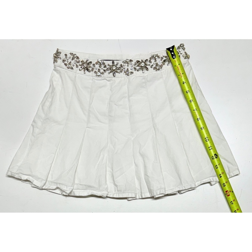 Retrofete White Beaded Embellished Pleated Mini Skirt Size S